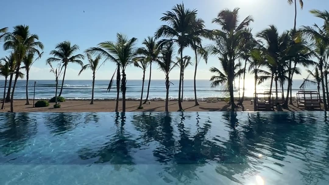 The W Punta Cana pool above the beach, Dominican Republic