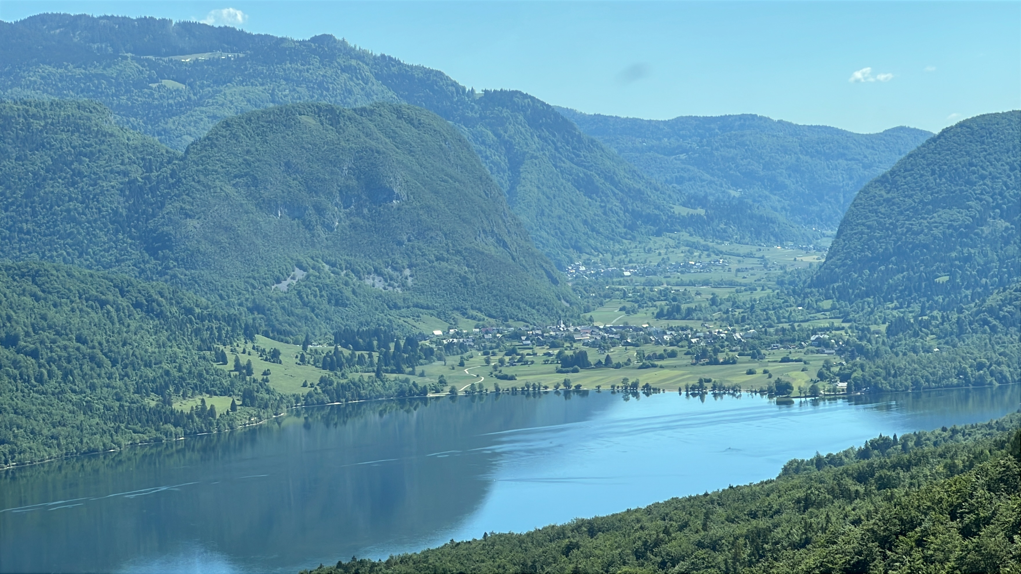 Lake Bohinj in its green valley seen from the Vogel cable car, on Ivan Verzoub's Slovenia site inspection for corporate incentive groups